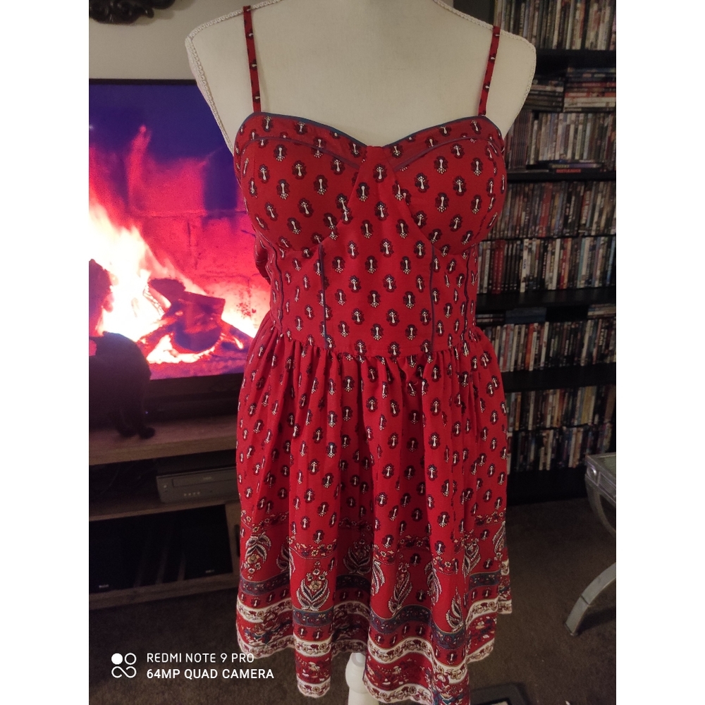 SOLD!! RED BOHO PRINT DRESS WITH POCKETS